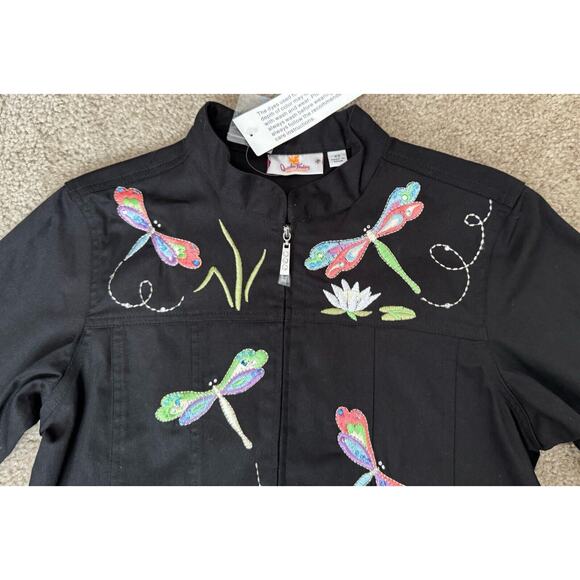 Quaker Factory Women's Jacket Size XS Black Cotton Embroidered Dragonflies NWT - Picture 4 of 16